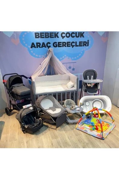 TURHAN BEBE Çeyiz Seti Bebek Arabası Puset Beşik Banyo Seti Yürüteç Ana Dizi Yürüteç Mama Sandalyesi Oyun Halısı
