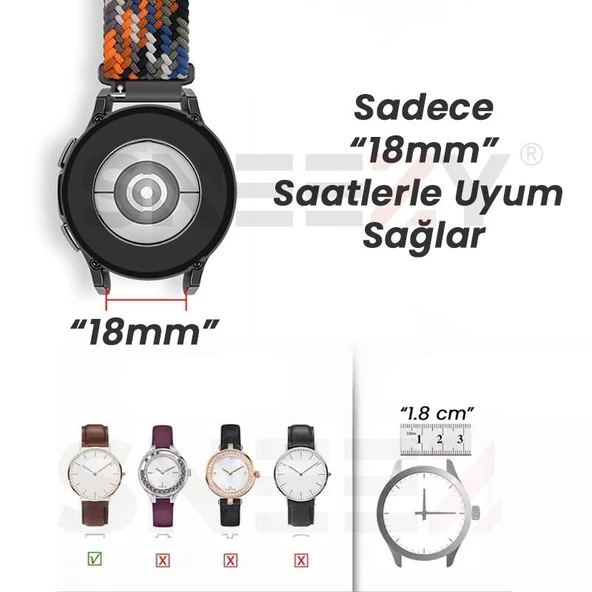 Sneezy Huawei Watch GT4 41mm İle Uyumlu 18mm Metal Klips Solo Fiberlink Örgü Kordon  Mavi Beyaz - Resim 3