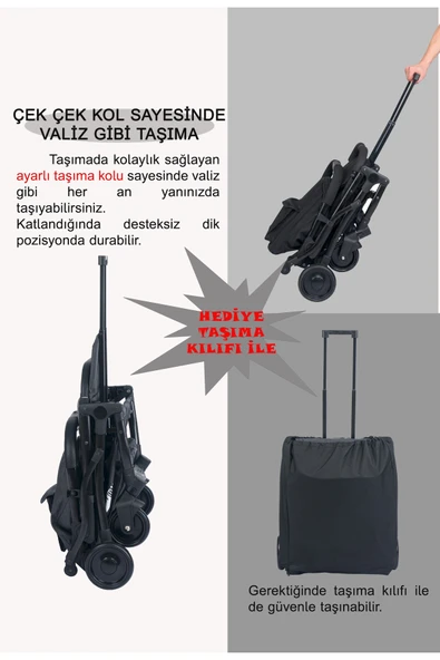 TURHAN BEBE Mimma Kabin Boy Travel Sistem Ekstra Pedli Katlanabilir Bebek Arabası Puset - Resim 5