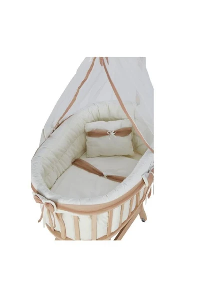 TURHAN BEBE Sepet Beşik Kahve Süslü Tüllü Uyku Seti - 3