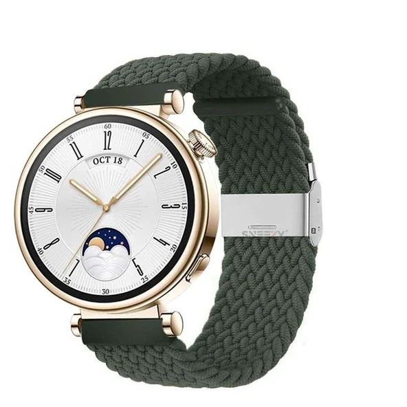 Sneezy Huawei Watch GT4 41mm İle Uyumlu 18mm Metal Klips Solo Fiberlink Örgü Kordon  Haki ürün görseli