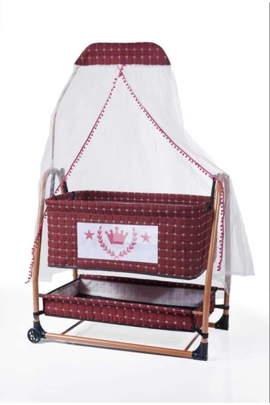 TURHAN BEBE Keten Kumaş Portatif Tekerlekli Anne Yanı Cibinlikli Hamak Sepet Beşik