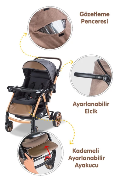 Baby Care Bc 500 Combo Maxi Pro Çift Yönlü Bebek Arabası Gold Siyah - 5