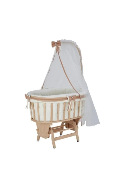 TURHAN BEBE Sepet Beşik Kahve Süslü Tüllü Uyku Seti