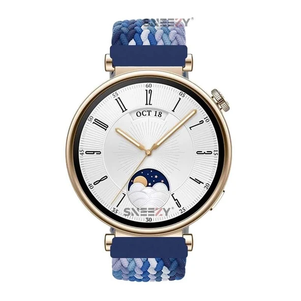 Sneezy Huawei Watch GT4 41mm İle Uyumlu 18mm Metal Klips Solo Fiberlink Örgü Kordon  Mavi Beyaz - Resim 4