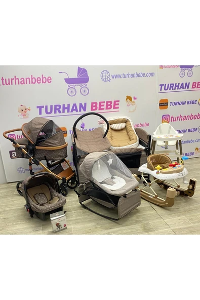 TURHAN BEBE Yeni Doğan Çeyiz Bebek Arabası+Puset+Park Beşik+Yürüteç+Ana Dizi+Oyun Halısı+Mama Sandal.+Baby Nest