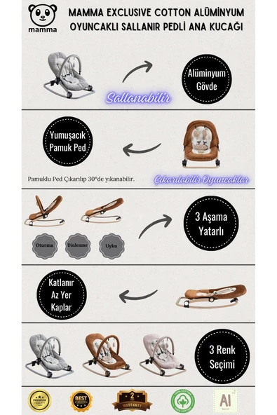 Mamma Exclusive Cotton Alüminyum Oyuncaklı Sallanır Pedli Ana Kucağı - 2