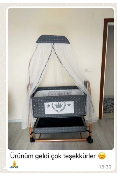 TURHAN BEBE Keten Kumaş Portatif Tekerlekli Anne Yanı Cibinlikli Hamak Sepet Beşik Yatak Hediye - 2