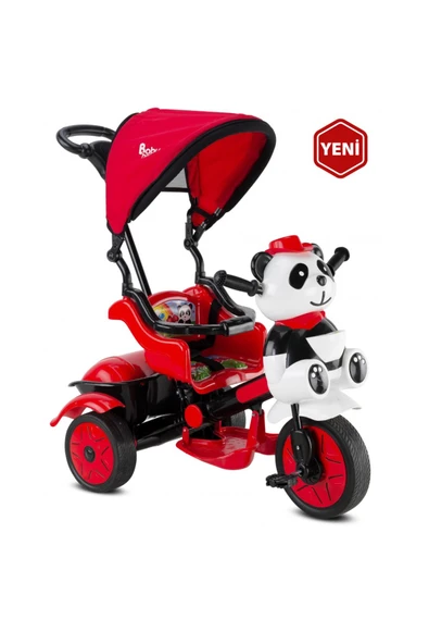 BabyHope 127 Panda Üçteker 1-2-3-4 Yaş Arası Kontrollü Bebek Bisikleti - Kırmızı-siyah