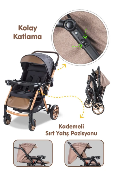 Baby Care Bc 500 Combo Maxi Pro Çift Yönlü Bebek Arabası Gold Siyah - 6