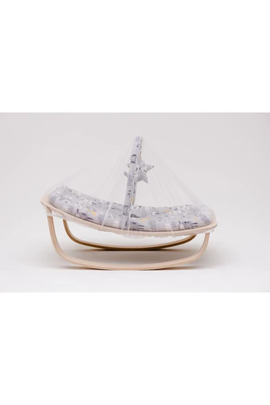 Ats Bebe Ahşap Pamuklu Kumaş Tüllü Oyuncaklı Portatif Ana Kucağı