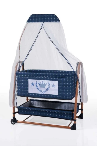 TURHAN BEBE Keten Kumaş Portatif Tekerlekli Anne Yanı Cibinlikli Hamak Sepet Beşik Yatak Hediye