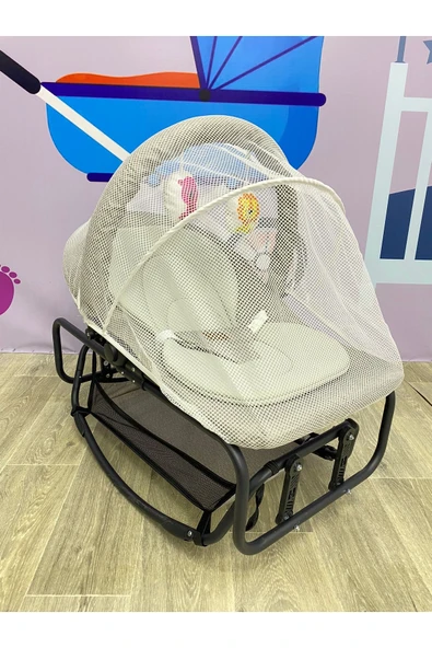 TURHAN BEBE Çift Taraflı Sallanan Cibinlikli Oyuncaklı Ana Dizi Beşik