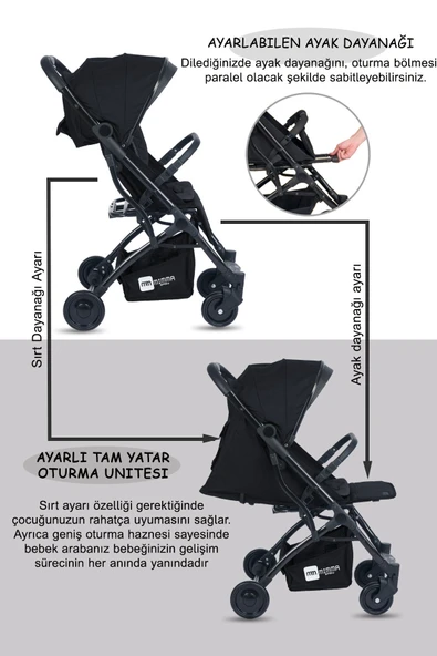 TURHAN BEBE Mimma Kabin Boy Travel Sistem Ekstra Pedli Katlanabilir Bebek Arabası Puset ürün görseli