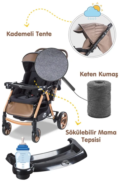 Baby Care Bc 500 Combo Maxi Pro Çift Yönlü Bebek Arabası Gold Siyah - 2