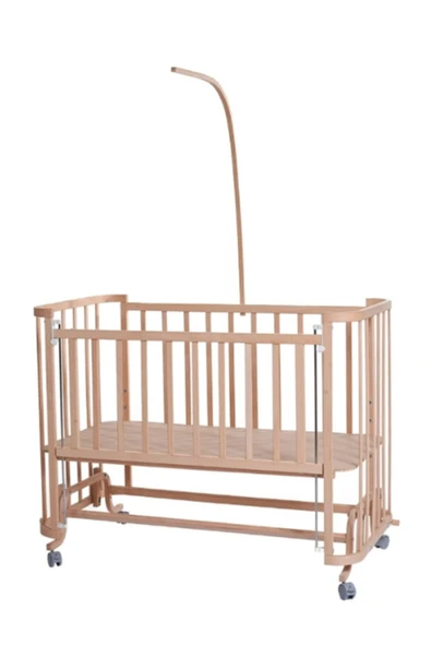 TURHAN BEBE Ahşap Beşik Anne Yanı Beşik Sallanır Beşik Organik 60x120 Yıldız Uyku Seti Yatak Tekerlekli - 5