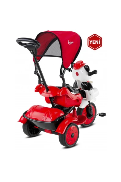 BabyHope 127 Panda Üçteker 1-2-3-4 Yaş Arası Kontrollü Bebek Bisikleti - Kırmızı-siyah - 2