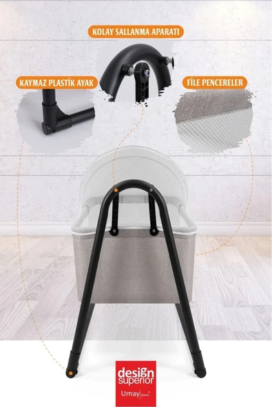 TURHAN BEBE Fileli Silinebilir Portatif Sallanır Anne Yanı Beşik Sepet Beşik Hamak Beşik - 3