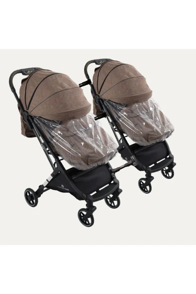TURHAN BEBE Yan Yana Birleştirmeli Kabin Boy İkiz Bebek Arabası Ayak Örtüsü + Yağmurluk +Taşıma Çanatası Hediye - 3