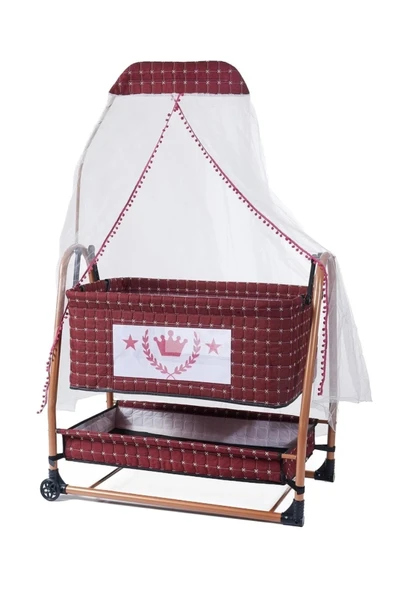 TURHAN BEBE Keten Kumaş Portatif Tekerlekli Anne Yanı Cibinlikli Hamak Beşik