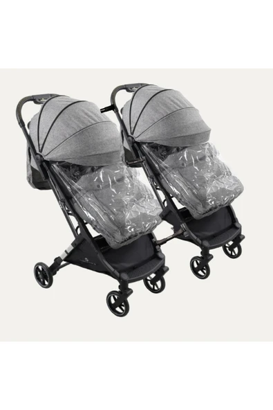 TURHAN BEBE Yan Yana Birleştirmeli Kabin Boy İkiz Bebek Arabası Ayak Örtüsü + Yağmurluk +Taşıma Çanatası Hediye - 2