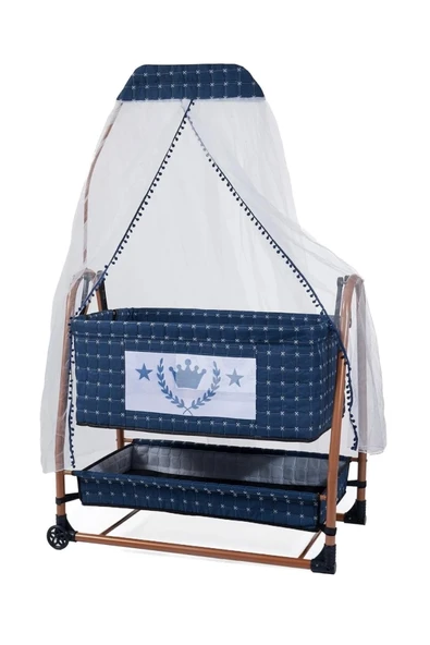 TURHAN BEBE Keten Kumaş Portatif Tekerlekli Anne Yanı Cibinlikli Hamak Beşik