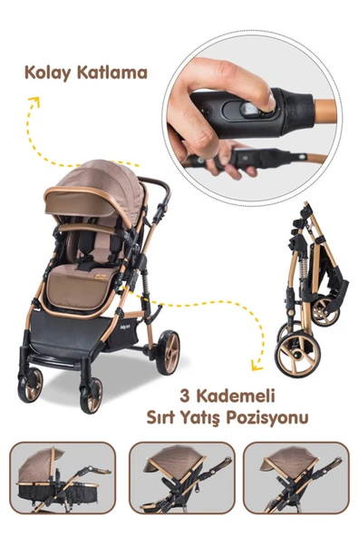 Baby Care Bebek Arabası - Bc 340 Bora Cross - Travel Sistem Bebek Arabası - Kahve - Resim 6