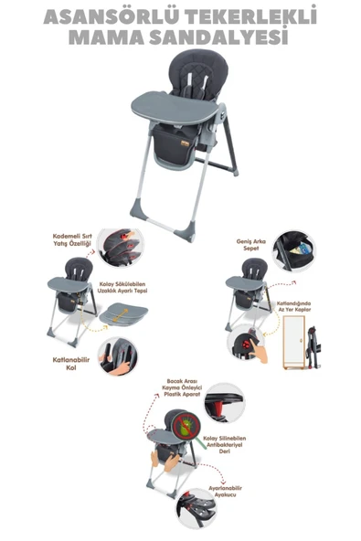 TURHAN BEBE Bebek Arabası Puset Beşik Banyo Seti Yürüteç Çanta Yürüteç Mama Sandalyesi Oyun Halısı - 3