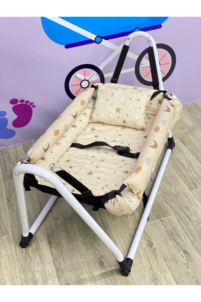 TURHAN BEBE Emniyet Kemerli Sabitlenir En Geniş Anne Yanı Hamak Beşik + Yastık Hediye - 2