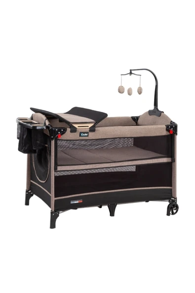 TURHAN BEBE Anne Yanı 3 Kademe Asansörlü Oyuncaklı Alt Açması Ara Katı Cibinlikli Tekerlekli Oyun Park Beşik