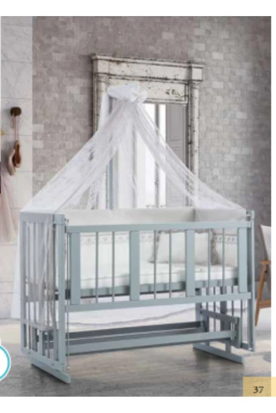 TURHAN BEBE 3 Kademe Anne Yanı Asansörlü Gri Beşik + Uyku Seti