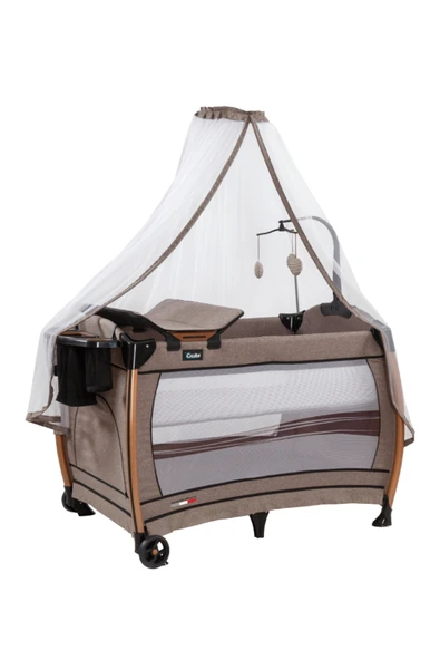 TURHAN BEBE Yeni Nesil Premium Gold Oyun Park Beşik Sallanır Cibinlikli Oyuncaklı Alt Açması Yatak Hediye