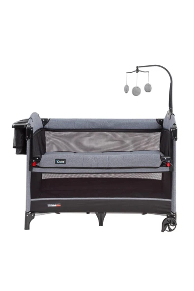 TURHAN BEBE Anne Yanı 3 Kademe Asansörlü Oyuncaklı Alt Açması Ara Katı Cibinlikli Tekerlekli Oyun Park Beşik - 2