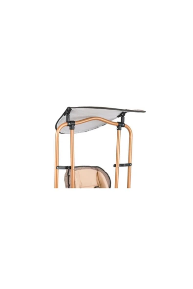 TURHAN BEBE Tam Yatarlı Tenteli Mama Tablalı Keten Kumaş Ev Tipi Gold Salıncaklı & Mama Sandalyesi - 2