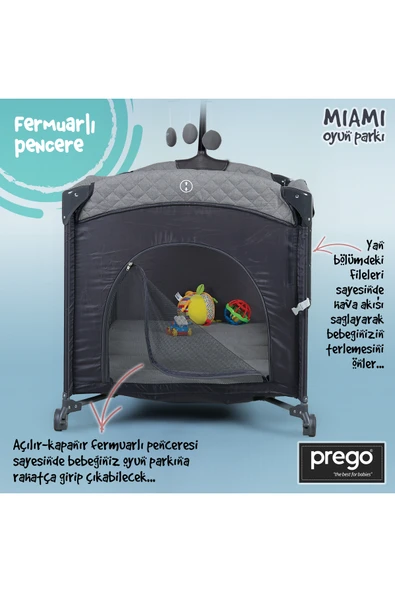 Prego Miami Premium Dönenceli Anne Yanı Oyun Parkı 70x120 cm 8040 - 5