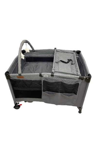 TURHAN BEBE Oyuncaklı Alt Açması Ara Katı Tekerlekli Oyun Park Beşik Yatak Hediye 70/110 Yatak Hediyeli - 3