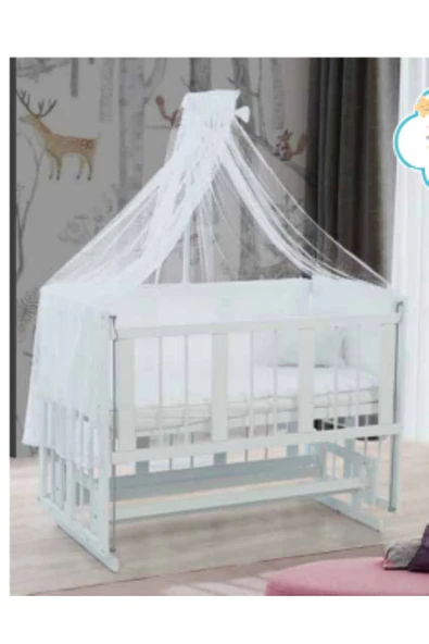 TURHAN BEBE 3 Kademe Anne Yanı Asansörlü Gri Beşik + Uyku Seti