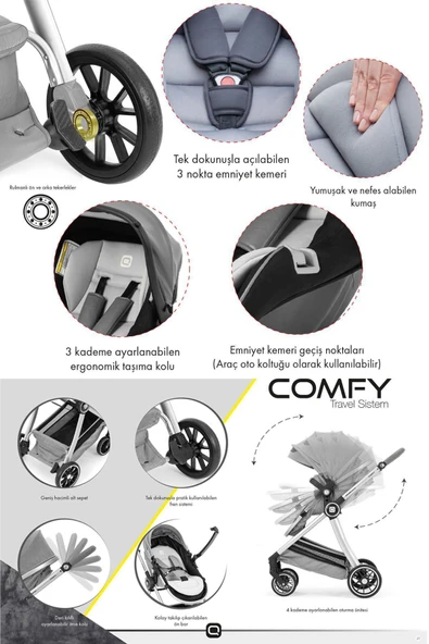 Comfy Luxury Süspansiyonlu Travel Sistem Bebek Arabası "taşıma Puset" - Resim 6