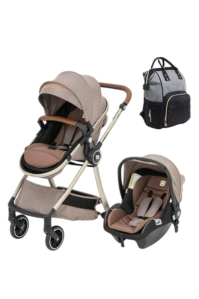 QUARD 4'lü Set / Comfy Life Seyahat Sistem Bebek Arabası / Oto Koltuğu / Bebek Bakım Çantası / Yağmurluk