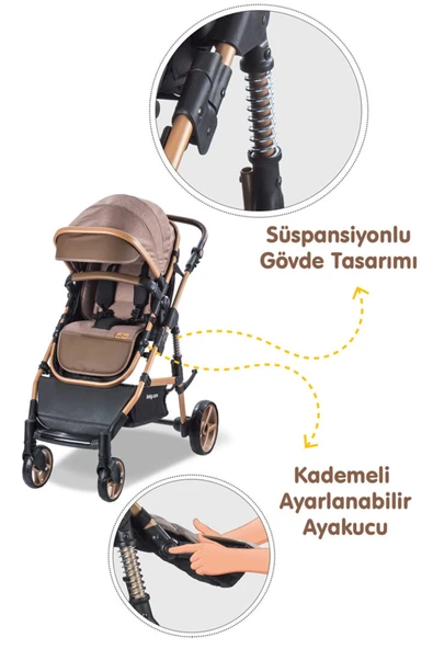 Baby Care Bebek Arabası - Bc 340 Bora Cross - Travel Sistem Bebek Arabası - Kahve - Resim 5
