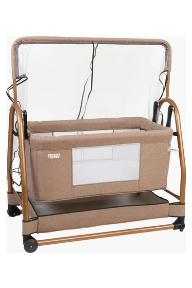 TURHAN BEBE Anne Yanı Sallanır Sabitlenir Tekerlekli Sepetli Fileli Cibinlikli Hamak Beşik + Yatak Hediye - 3
