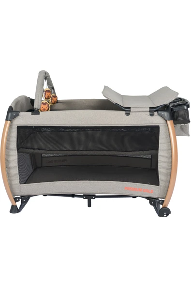 TURHAN BEBE Premium Gold Oyun Park Beşik Sallanır Cibinlikli Oyuncaklı Alt Açması