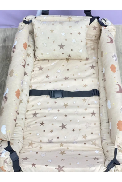 TURHAN BEBE Emniyet Kemerli Sabitlenir En Geniş Anne Yanı Hamak Beşik + Yastık Hediye - 4