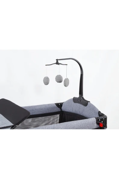 TURHAN BEBE Anne Yanı 3 Kademe Asansörlü Oyuncaklı Alt Açması Ara Katı Cibinlikli Tekerlekli Oyun Park Beşik - 3