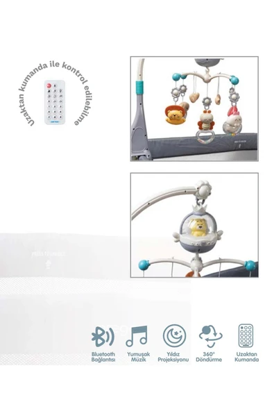 TURHAN BEBE Tüm Beşiklerle Uyumlu Uzaktan Kumandalı 360° dönebilen oyuncaklar Müzikli Işıklı Dönence - 7