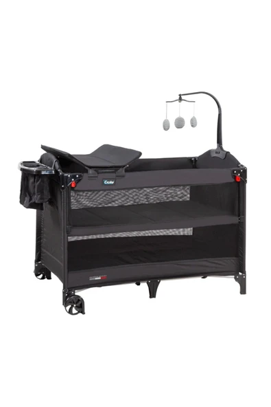 TURHAN BEBE Anne Yanı 3 Kademe Asansörlü Oyuncaklı Alt Açması Ara Katı Cibinlikli Tekerlekli Oyun Park Beşik