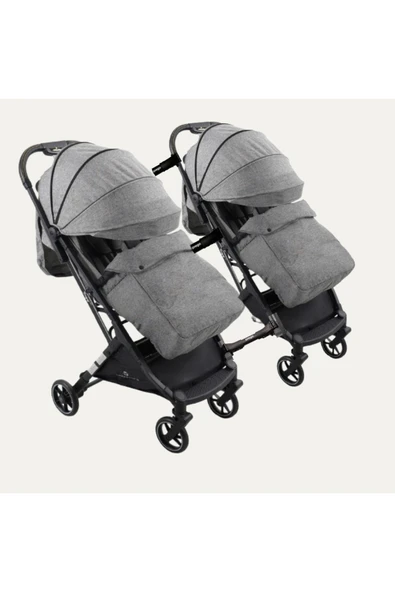 TURHAN BEBE Yan Yana Birleştirmeli Kabin Boy İkiz Bebek Arabası Ayak Örtüsü + Yağmurluk +Taşıma Çanatası Hediye - 3