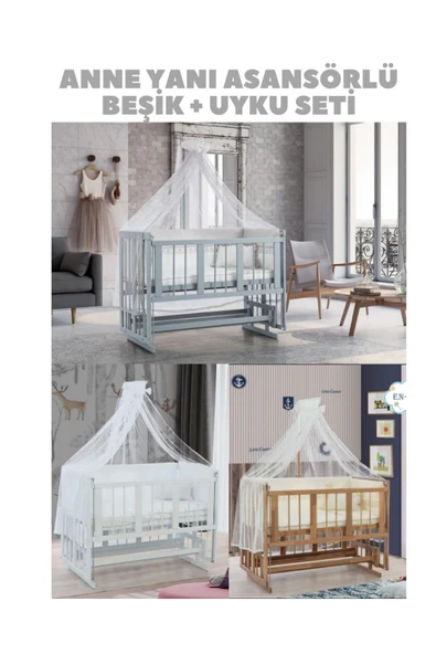 TURHAN BEBE Çeyiz Seti Bebek Arabası Puset Anne Yanı Beşik Asansörlü Mama Sandalyesi Yürüteç Hamak Beşik - 2