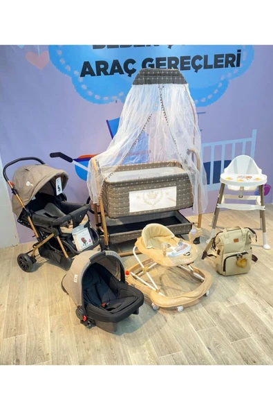 TURHAN BEBE Yeni Doğan King Çeyiz Seti Bebek Araba Puset Beşik Yürüteç Mama Sandalyesi Çanta