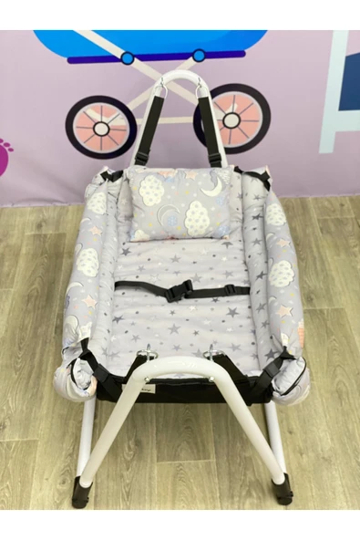 TURHAN BEBE Emniyet Kemerli Sabitlenir En Geniş Anne Yanı Hamak Beşik + Yastık Hediye - 2